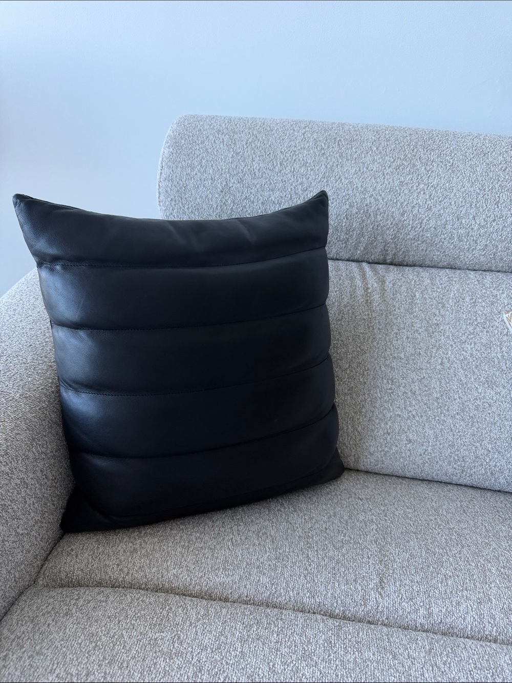 CB2 Black Quilted Faux Leather Accent Pillow